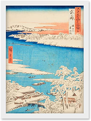 Artery8 Sumida River, Snowy Morning Musashi Province Utagawa Hiroshige Japanese Woodblock Artwork Framed Wall Art Print A4