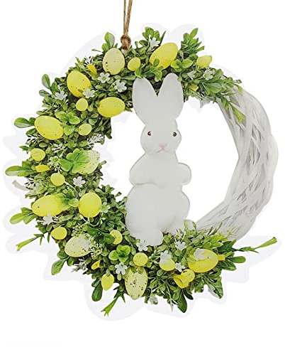 Ostern Blumenkranz Deko,Acryl Ostern Deko Hase Türkranz Deko,Haustür Willkommens Kranz Deko zum Aufhängen,Simulationsgirlande Türkranz Ganzjährig Türdekoration,Frühlingsdekoration (b-Yellow, One Size)