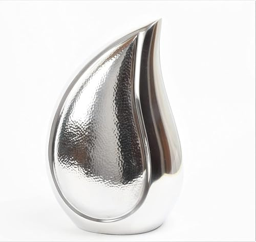 Aluminium Teardrop Urn ashes cremation funeral keepsake memorial Adult Capacity Handcrafted 12 Inch Secure Threaded Base Design (Silver)