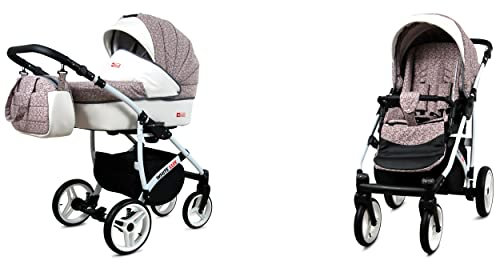 BabyLux White Lux 2-in-1 Baby Kinderwagen Tief und Kinderwagen mit Zubehör Verstellbar und faltbar Aluminium Konstruktion Wasserdicht Nicht abnehmbare Räder Grey Cubic