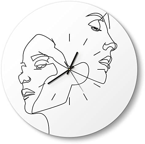 DEQORI Glasuhr | rund Ø 50 cm | Motiv Verbundene Gesichter | große XXL Design Uhr aus Glas | leise Wanduhr für Wohnzimmer & Küche | Moderne Hingucker Uhr für die Wand