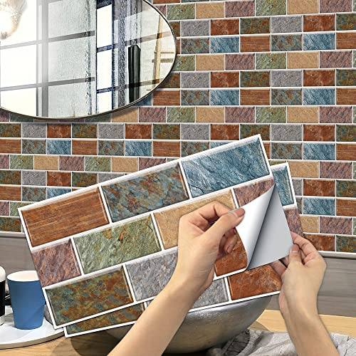 Alwayspon 12 adesivi per piastrelle effetto pietra, 30 x 15 cm, effetto pietra, adesivi per piastrelle da parete per cucina, bagno, piastrelle adesive in vinile da incollare sulle piastrelle