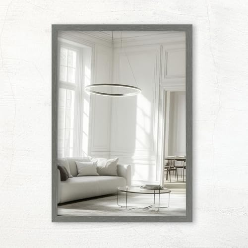CLAMARO Vision Wandspiegel 40x60 cm Stahlgrau mit Rahmen, 300+ Größen wählbar, Echtglas-Spiegel im Hoch- & Querformat montierbar - handgefertigt in Deutschland