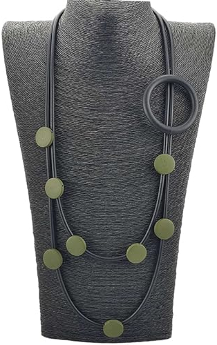 Bysonglezai Halskette Damen Ketten Anhänger Frauen Geschenk Drucken Halsketten Für Frauen Gummi Halskette Holz Zubehör Big Statement Kleiderkette Für Party Grün