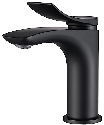 Wasserhahn Bad Schwarz, YUANNY Design Waschtischarmatur Messing mit Auslauf Höhe 112MM, Badarmatur Waschtisch Armatur Waschbecken Armatur Chrom Einhebelmischer Warm und Kalt wasser Mischbatterien Bad