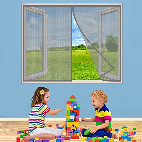 Tenda zanzariera Magnetica, 230x225 cm Tenda Finestra Magnetica su Misura Facile Montaggio Impedendo Insetti di Entrare per Legno Ferro, Finestre in Balcone, Grigio P