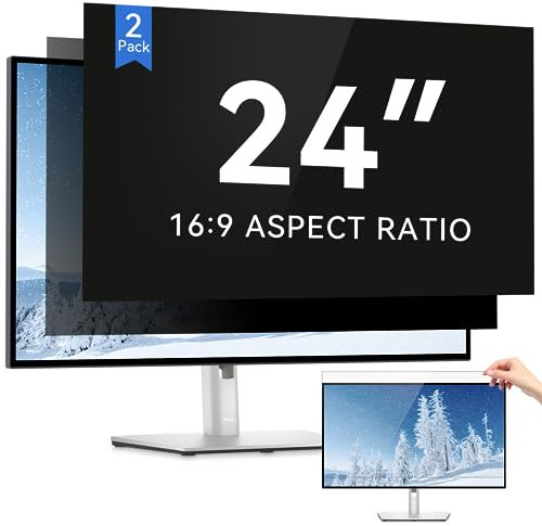 IPROKKO [2 Pack 24 Inch Computer Privacy Screen Filter, Removable Anti Glare Blue Light Scratch Protector Film for 24inch Computer 16:9 Widescreen Monitor, Anti Spy Security Protector Shield