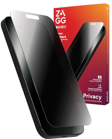 ZAGG InvisibleShield Glass Elite PrivacyiPhone 15 Pro Max Screen Protector - 5X Stronger with ReinforcedEdges, 2-Way PrivacyFilter,Scratch & Smudge-Resistant Surface,Easy to Install packaging may vary