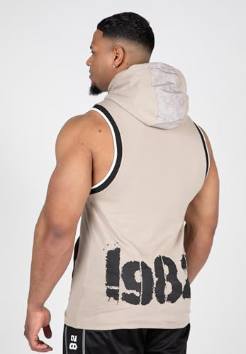 Gorilla Wear Loretto Hooded Tank Top Herren Bodybuilding Gym Fitness (DE/NL/SE/PL, Alphanumerisch, S, Regular, Regular, Beige)