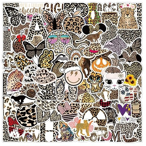 AUCEKO 100 Stück Schwarz-Weiß-Leopard Aufkleber Pack Leopard Sticker Set wasserdichte Vinyl Sticker für Laptop Kinder Autos Motorrad Fahrrad Skateboard Gepäck Koffer Computer Aufkleber Graffiti Decal