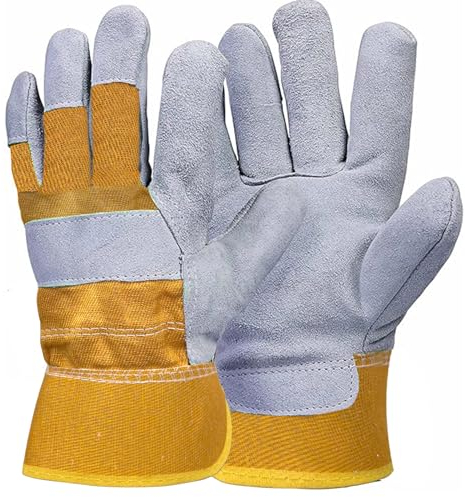 AKOFIC Arbeitshandschuhe Leder für Herren und Damen - Gartenhandschuhe Dornenfest mit Rindspaltleder, Robuste Stichfeste Lederhandschuhe zum Beschneiden von Rosen Montagehandschuhe