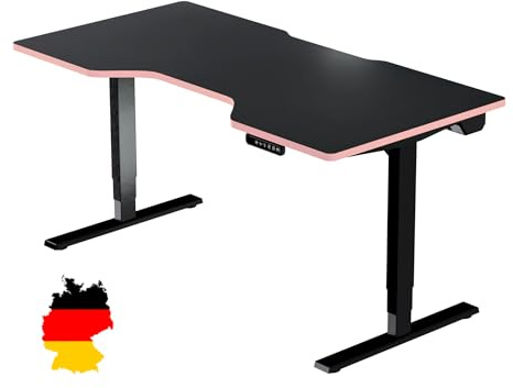 LeetDesk Dark Gaming Table in Black, Electric Height-Adjustable Desk, Computer Desk, Ergonomic, Minimalist, Cable Management, Wireless Charger (160 x 80 cm)