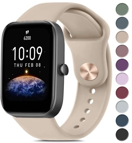Cinturino per Amazfit Bip/Bip 3 /Bip 3 Pro Smartwatch, Largo 20 mm Cinturini in Silicone Originale Compatibile con Amazfit Bip S/Bip Lite/Bip U Pro Donna Uomo, Tè Al Latte