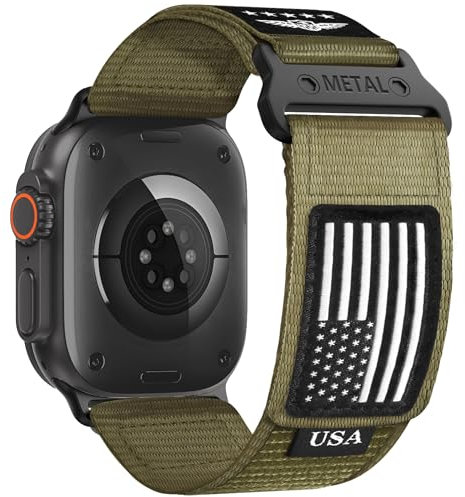 Rugged Nylon for Apple Watch Ultra 2 Band 49mm iWatch Bands 46mm 45mm 44mm 42mm Men,Soft Woven Adjustable Stars-Stripes Flag Wristbands Strap for Apple Watch Ultra Series 10/9/8/7/6/5/4/3/SE/Ultra2