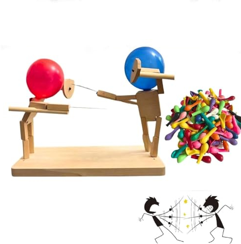 Wooden Fencing Puppets, Balloon Bamboo Man Battle, Handgefertigte Zaunpuppen aus Holz, Ballon-Bambus-Mann-Schlacht, Holz-Bots-Kampfspiel für 2 Spieler, Holzkämpfer mit Ballonkopf, Desktop-Kampfspiel