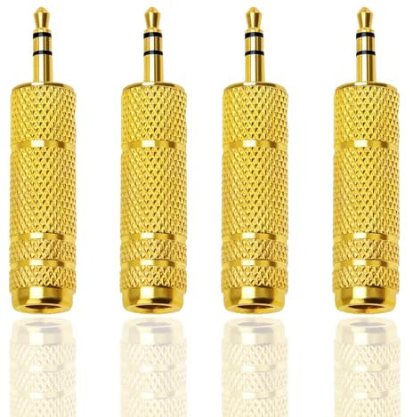 Ieron 4 Pezzi Adattatore per Cuffie Adattatore Jack Stereo da 3,5 mm Maschio a 6,5 mm Femmina, Adattatore Audio Stereo per Tastiera Elettrica Amplificatore per Pianoforte Digitale Placcato Oro