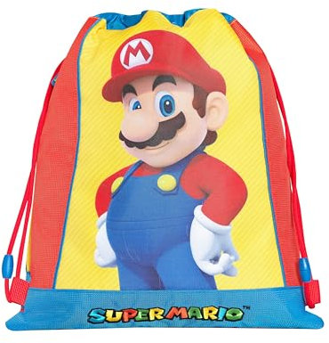 Super Mario - Offizieller Super Mario Beutel mit Kordelzug, kompakt und vielseitig, ideal für Fitnessstudio, Schule, Reisen, Brotdose, Geschenkidee für Kinder und Jugendliche, 35 x 42 x 2 cm,