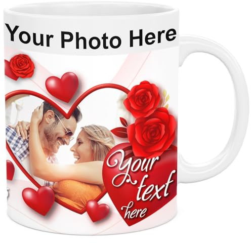 lepni.me Personalised Mug with Your Own Name Photo Text or Initial | Custom Ceramic Cup for Coffee Tea | Birthday Gift with Heart (White Ceramic, Love)