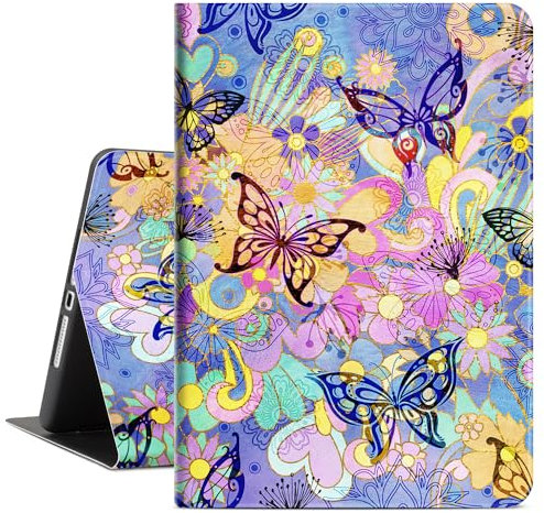 iPad 10.2 Hülle für iPad 9./8./7. Generation (2021/2020/2019), iPad Hülle 9. Generation Mädchen Frauen, Schutzhülle 10.2 Zoll iPad Cover Free Stand Viewing Case, Auto Wake/Sleep, Blumen Schmetterling