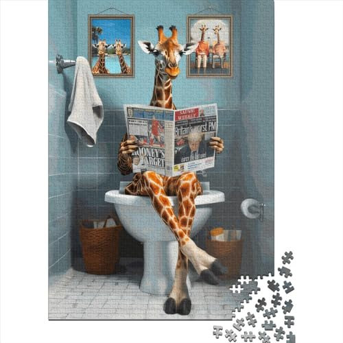Puzzle de 1000 pièces pour adultes, girafe amusante utilisant les toilettes, puzzle pour adolescents, jeu de puzzle familial, anti-stress, défi difficile pour adultes, 1000 pièces (75 x 50 cm)