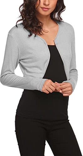 Hotouch Bolero Donna Elegante Coprispalle Giacca Corta con Spalla Maniche Lunghe Cardigan Leggero Shrug con Bottone Estivo Casual Cardigan Grigio S