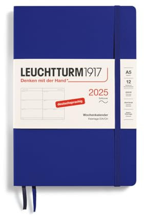 LEUCHTTURM1917 370570 Wochenkalender Medium (A5) 2025, Softcover, Ink, Deutsch