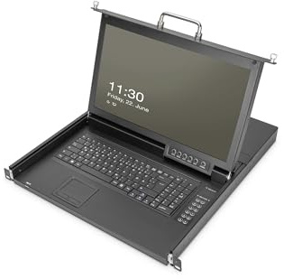 DIGITUS 17 KVM-Konsole - FullHD - 16 Port HDMI-Switch - US -Tastatur - für 19 Zoll Server- und Netzwerkschranke - Schwarz
