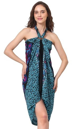 Sarong Pareo Damen Mandala Fransen Viskose Strandtuch Wickeltuch Wickelrock Strandrock Wickeltuch Bikini Cover Up für Badeanzug - Türkis Blau Pfau