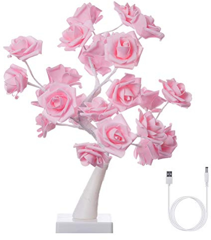 Syrisora Schreibtischlampe, Rosa, Bonsai, Baum, 24 LEDs, batteriebetrieben, dekoratives Licht für Wohnzimmer, Schlafzimmer (Rosa)