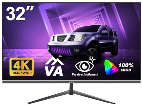 Gawfolk Écran PC 32 Pouces 4K UHD, Moniteur d’Ordinateur Ultra-Clair (3840×2160p), 100% sRGB, Angle de Vision de 178°, HDMI、Display Port, Compatible avec Montage Mural 100 * 100MM - Noir