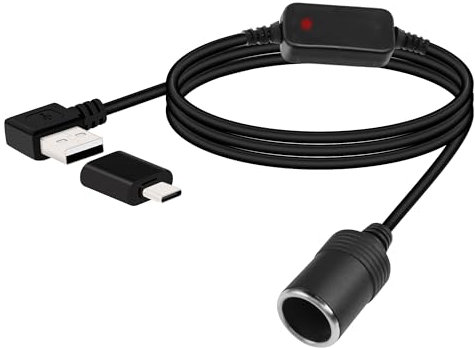 RIIEYOCA 12V USB zu Zigarettenanzünder Buchse Konverter Kabel, 5V zu 12V 90 Grad rechtwinklig USB Stecker zu Zigarettenanzünder Buchse Adapter für Dash Cam, Radar-Detektor, GPS (1,2M/4FT)