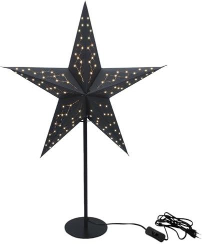 Papierstern Lampe schwarz für E14 Glühbirnen - Ø 45 cm - Deko Stern mit Stecker und Kabelschalter - Weihnachts Deko Beleuchtung Advent Winter Stimmungsleuchte Tischleuchte