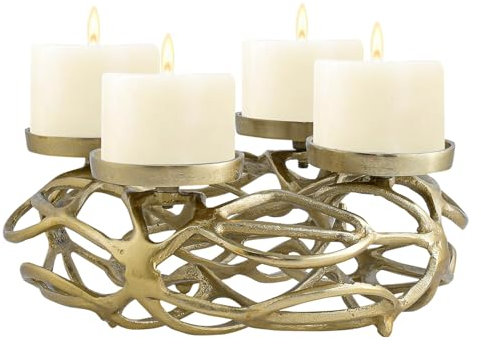 Marrakesch Adventskranz aus Aluminium 30cm rund | Kerzenständer Corone Gold für 4 Kerzen als Weihnachtsdeko innen | Moderne Deko Kerzenhalter Teelichthalter ideal als Aesthetic Herbstdeko
