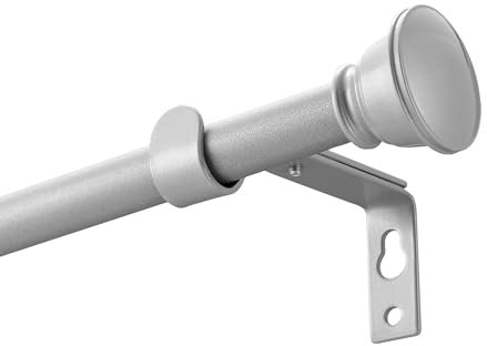 Gardinenstange Ausziehbar(Silber) 67-187cm mit Edelstahlbeschlägen, Geeignet für Arbeitszimmer, Schlafzimmer, Raumteiler Vorhangstange(Ø 16mm)
