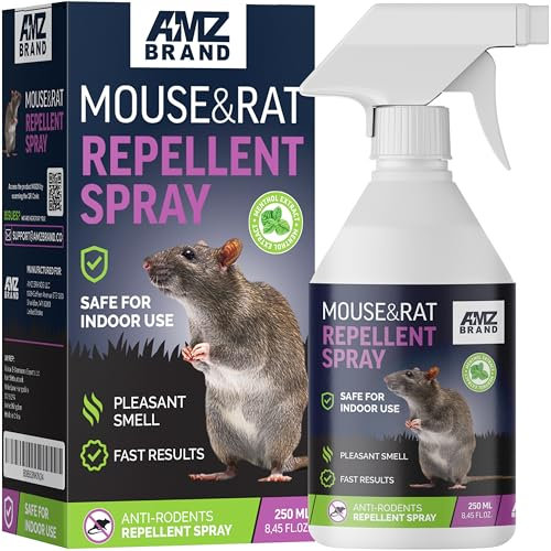 Repelente de ratones premium AMZ BRAND – Spray de menta antiratas para interiores – 250 ml – Extracto de menta natural con aroma agradable – No tóxico – Trampa para moscas gratis