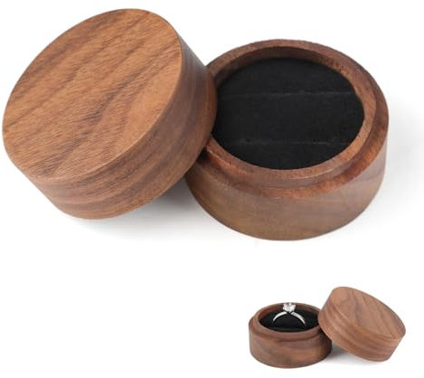 Eiaigky Ringbox Holz rund Vintage-Stil, Ringbox Hochzeit Holz mit 2 Samtfächern für Verlobung und Hochzeit, kompakt & tragbar zur Aufbewahrung von Eheringen und Schmuck, ideale Geschenkidee