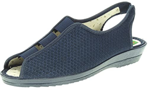 Calzados Romero Zapatilla de Rejilla con Ajustes de 3 Elásticos en el Empeine y Punta Abierta para Mujer Marino Talla 38