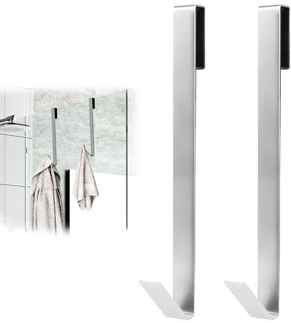 WLICCHS 2 ganchos para puerta de ducha, ganchos para mampara de ducha, sin agujeros, de acero inoxidable alargado, para ducha, toallero, mampara de ducha con alfombrilla protectora para cristal de