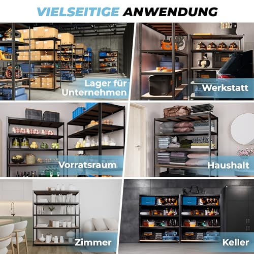 ALL Premium Schwerlastregal 3er-Set 180x150x60 cm Schwarz 1250kg Traglast, Schwerlastregal 60 cm tief geeignet als Lastenregal, Abstellraum Regal & Vorratsregal Speisekammer, Regal Metall Schwarz