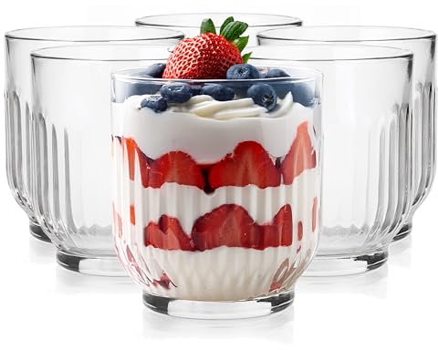 Glasmark KROSNO 1992 Tazze Da Dessert 6 Pezzi In Vetro Trasparente Coppe Da Gelato Striati 290 ml