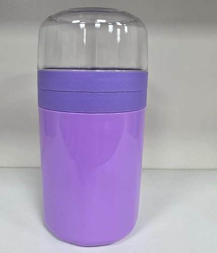 Zikenis 2 en 1 Coupe de yaourt,2 en 1 Gobelets à Céréales à emporter,Bol Céréales à Emporter 520ML+250ML,Réutilisable,pour Yaourt,le lait,Flocons d'Avoine,Salade,petits déjeuners (Violet)