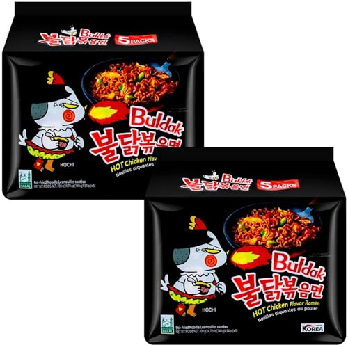 Buldak Noodles Hot Chicken Flavor Ramen 10 Pack - Ramen Instant Noodles Excellent for Snack and Soups