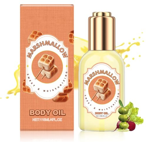 Natürliches Marshmallow Body Oil Massageöl, Körperöl mit Weich Duft, Körperöl für sehr trockene Haut, Feuchtigkeitsspendendes Duschöl mit Olivenöl für Körper-feuchtigkeitspflege, langanhaltend