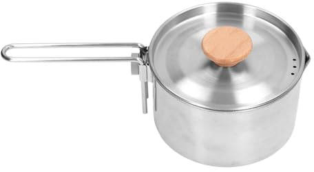 Durlo Olla de camping de acero inoxidable de 1000 ml con tapa, asa plegable, pico vertedor y bolsa de almacenamiento (para senderismo al aire libre)