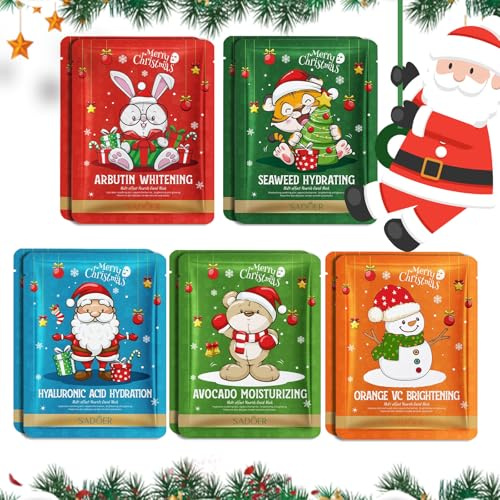 Feuchtigkeitsmaske Gesicht 10 Stück Weihnachten Gesichtsmaske Tuchmaske, Algen & Arbutin Sheet Mask Gesichtsmasken Skincare Adventskalender Masken Beauty, Geschenk für Freunde & Familie