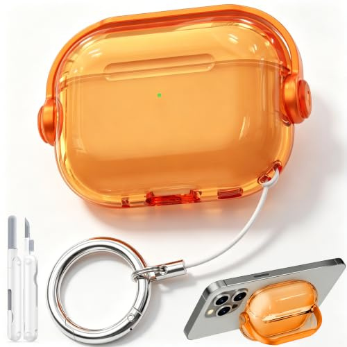 TNSNK Kratzern für AirPods Pro 3 Hülle, Clear Orange | Integriertes Design aus Halterung und Sicherheitsverschluss, Unterstützt drahtloses Laden, mit Clean Kit und Keychain