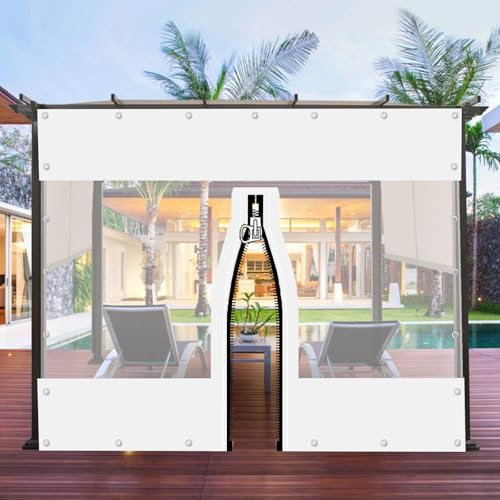 Rideau De Bâche Imperméables Claire Pergola Gazebo Patio,Panneaux Latéraux De Bâche Étanche Transparents Blancs en Plastique Pvc 0,3mm,Avec Fermeture Éclair,Avec Œillets,W×H-4.6×1m(15.1*3.3ft)