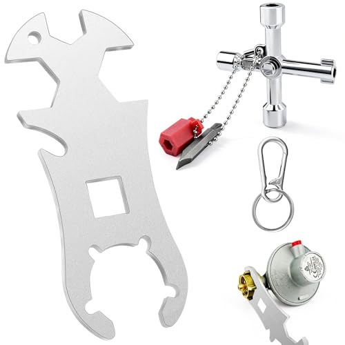 WZYTEU Gasflaschenschlüssel Edelstahl, Multi Funktion Gasflaschen Schlüssel mit Kreuzförmiger Schlüssel, Gasregler Schlüssel Druckminderer Druckregler Camping Outdoor