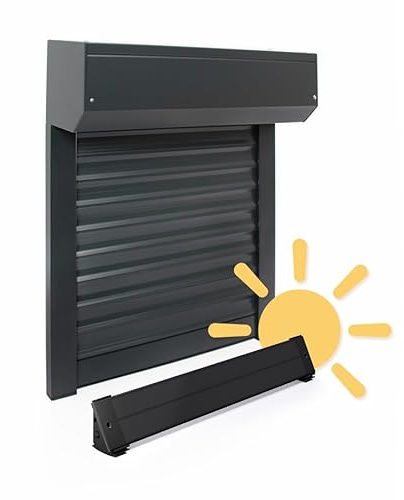 Persiana solar autónoma ajustable de aluminio – 140 cm x 120 cm – Color gris antracita (7016) – Montaje sencillo para ventanas –