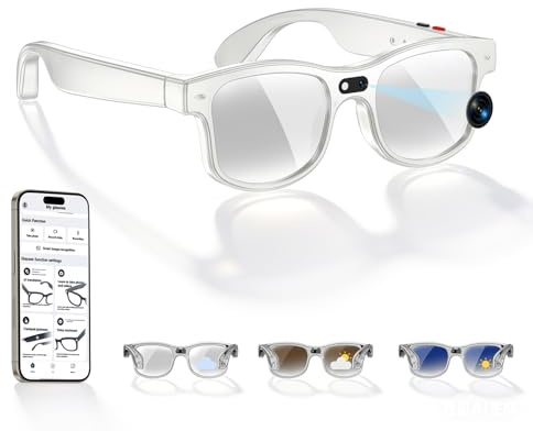 AI Smart Glasses with 1080P HD Camera, 8MP Storage, Open-Ear Bluetooth Audio, Dual Mic Noise Reduction, GPT Voice Assistant, Hands-Free Video for Travel, Vlogging & Meeting (G3 White 1200P 16Gb)